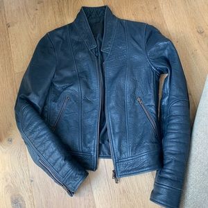 J Crew Standing Collar Leather jacket 00 navy blue